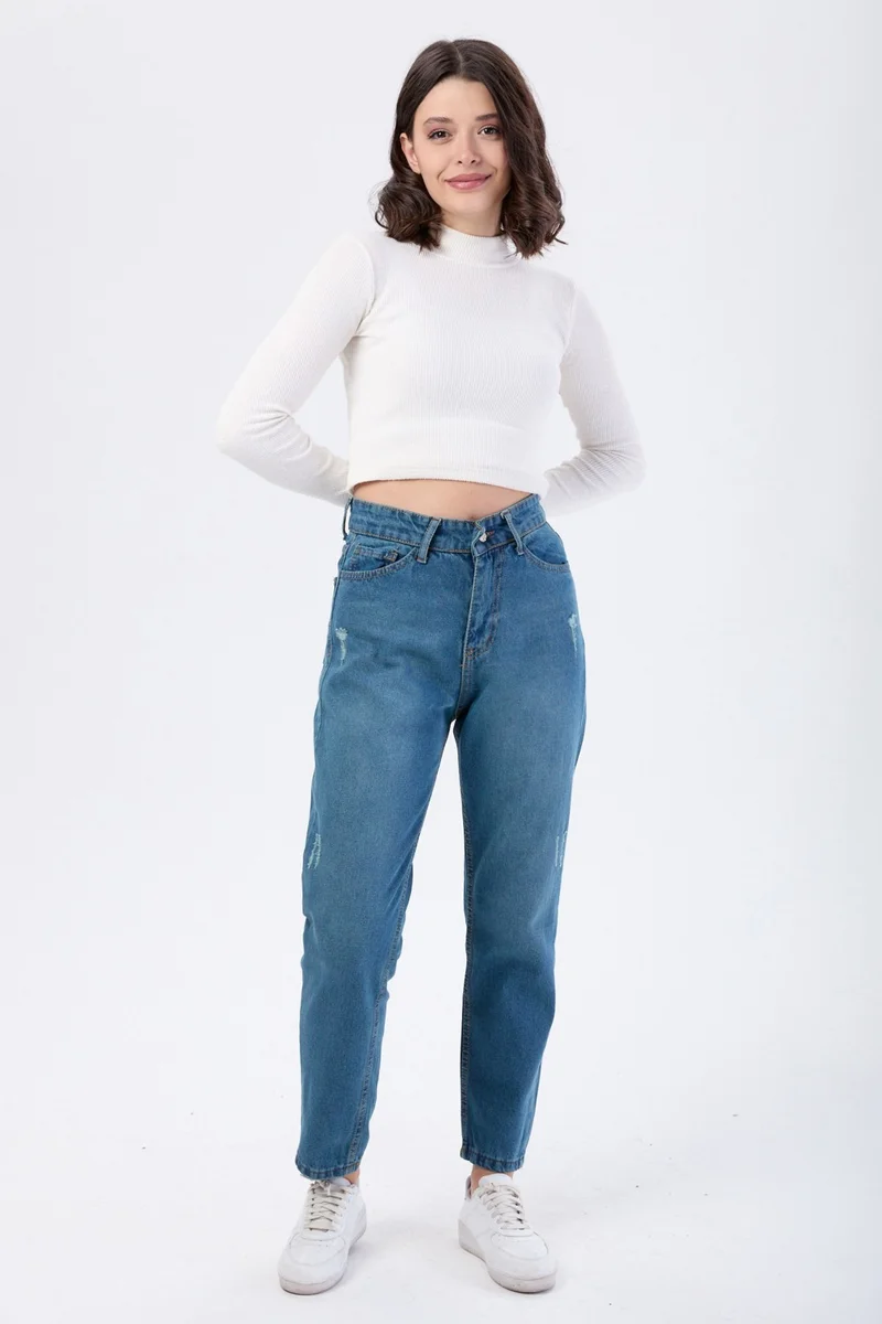 Tofisa 23668-GREEN-TINT-WASH High Waist Mom Jeans