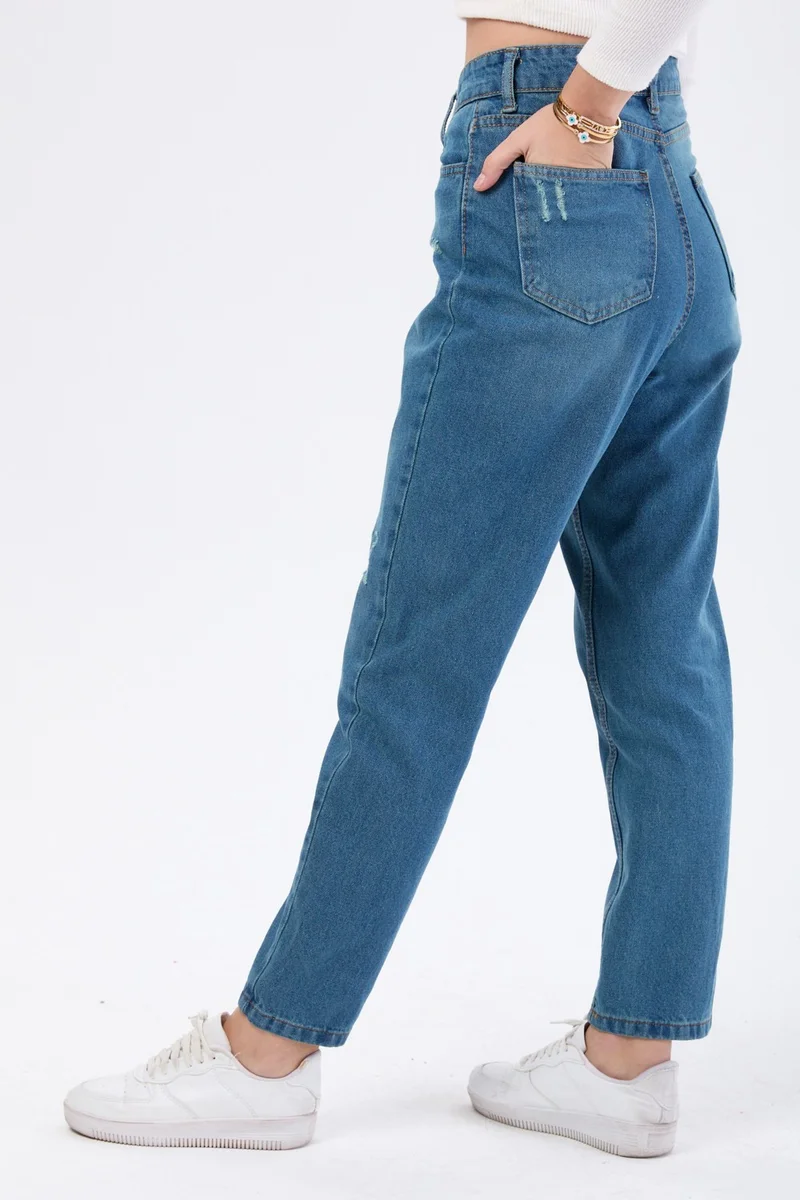 Tofisa 23668-GREEN-TINT-WASH High Waist Mom Jeans