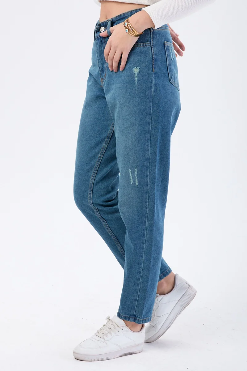 Tofisa 23668-GREEN-TINT-WASH High Waist Mom Jeans