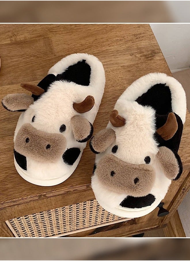 NIBEMINENT Soft and Lovely Cow Design Cotton Bedroom Slippers Winter Fashion Female Home Warm Plush Confinement for Women  - Image 3