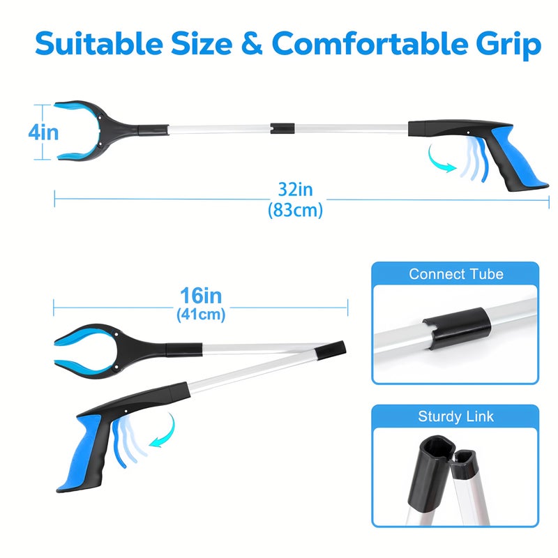 POPDA Grabber Reacher Tool - 32â€ Extra Long Foldable Gripper and Reaching Tool - Heavy Duty Pick Up Stick Grabbers for Seniors, Trash, Surgery Recovery Must Haves Gifts (Blue) - Image 3