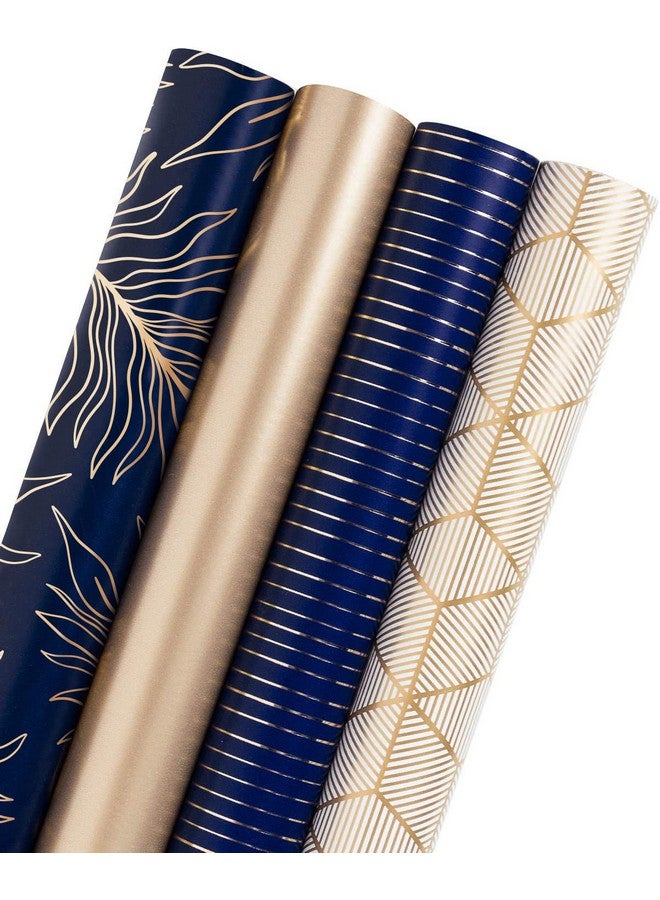 WRAPAHOLIC لفة ورق تغليف بطباعة ذهبية وزرقاء مع خطوط قطع لعيد الميلاد وعيد الأب وحفلات استقبال المواليد 4 لفات 30 بوصة × 120 بوصة لكل لفة - Image 1