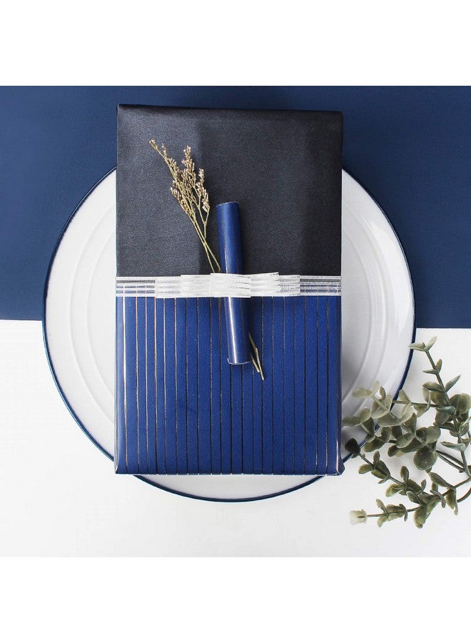 WRAPAHOLIC لفة ورق تغليف بطباعة ذهبية وزرقاء مع خطوط قطع لعيد الميلاد وعيد الأب وحفلات استقبال المواليد 4 لفات 30 بوصة × 120 بوصة لكل لفة - Image 2