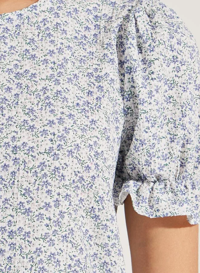 Styli Styli All Over Print Top with Puff Sleeves