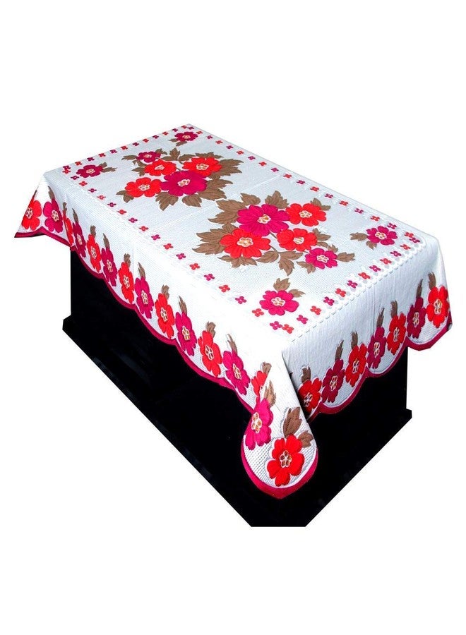 BANSIGOODS Flower Design Cotton Net 2 Seater Center Table Cover - Pink 40 x 60 inches Small - Image 1