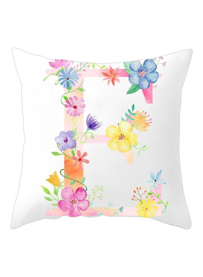 NIBEMINENT Alphabet E Floral Printed Cushion Cover White/Pink/Yellow 45x45cm