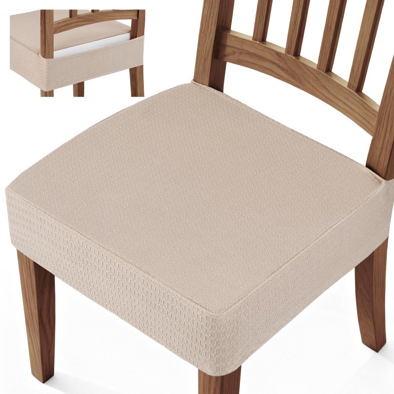 Songrey Waterproof Seat Covers for Dining Chairs Set of 6, No Rear Chair Covers, Stretch Removable Washable Chair Slipcover Protector, Taupe - Image 1