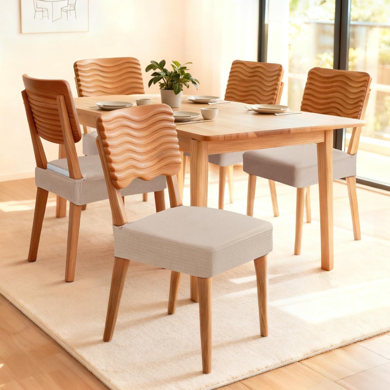 Songrey Waterproof Seat Covers for Dining Chairs Set of 6, No Rear Chair Covers, Stretch Removable Washable Chair Slipcover Protector, Taupe - Image 2
