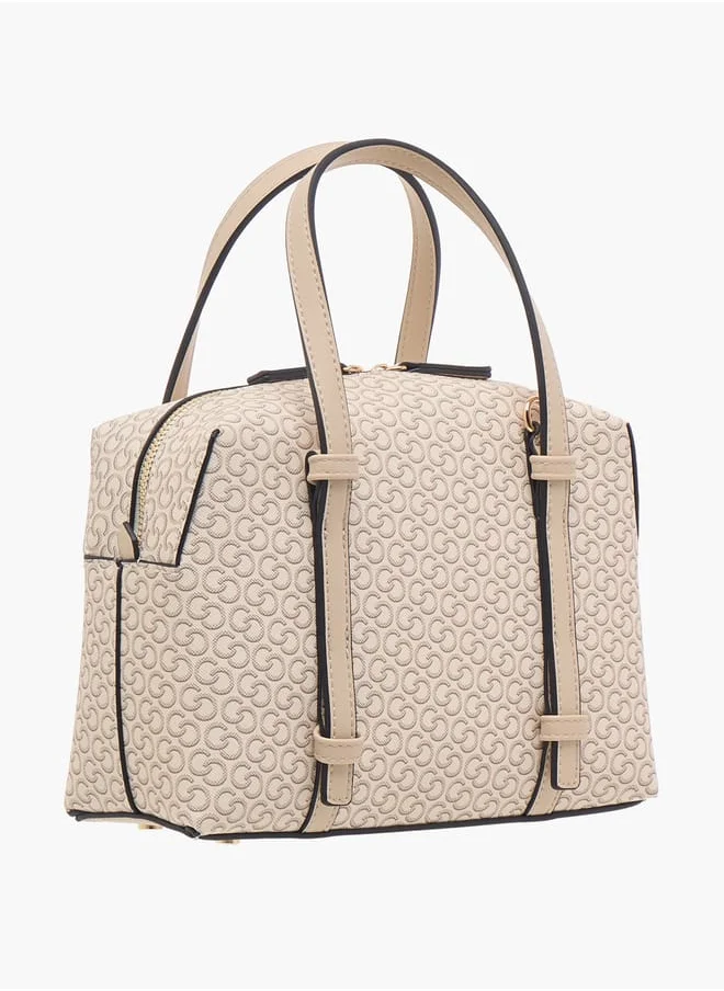 Celeste Women Monogram Print Tote Bag with Zip Closure and Detachable Strap
