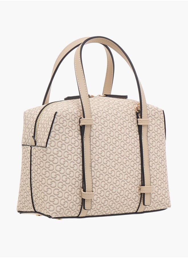 Celeste Women Monogram Print Tote Bag with Zip Closure and Detachable Strap  - Image 3