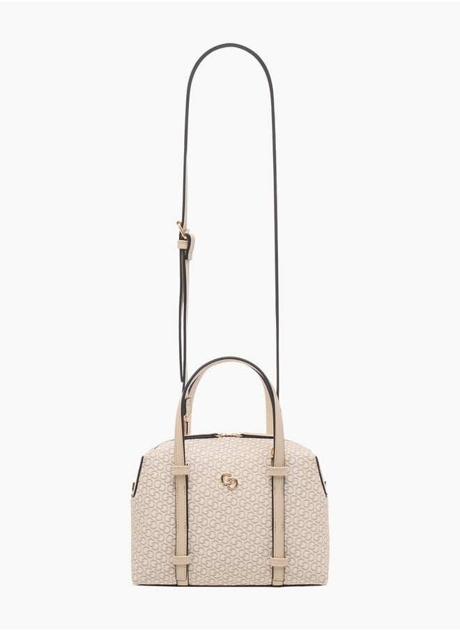 Celeste Women Monogram Print Tote Bag with Zip Closure and Detachable Strap  - Image 2