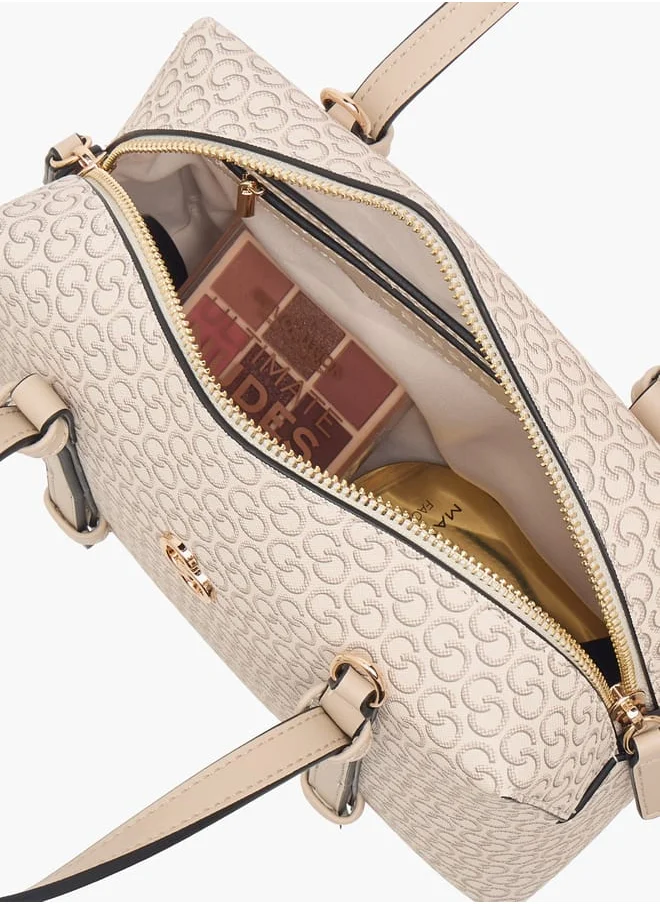 Celeste Women Monogram Print Tote Bag with Zip Closure and Detachable Strap