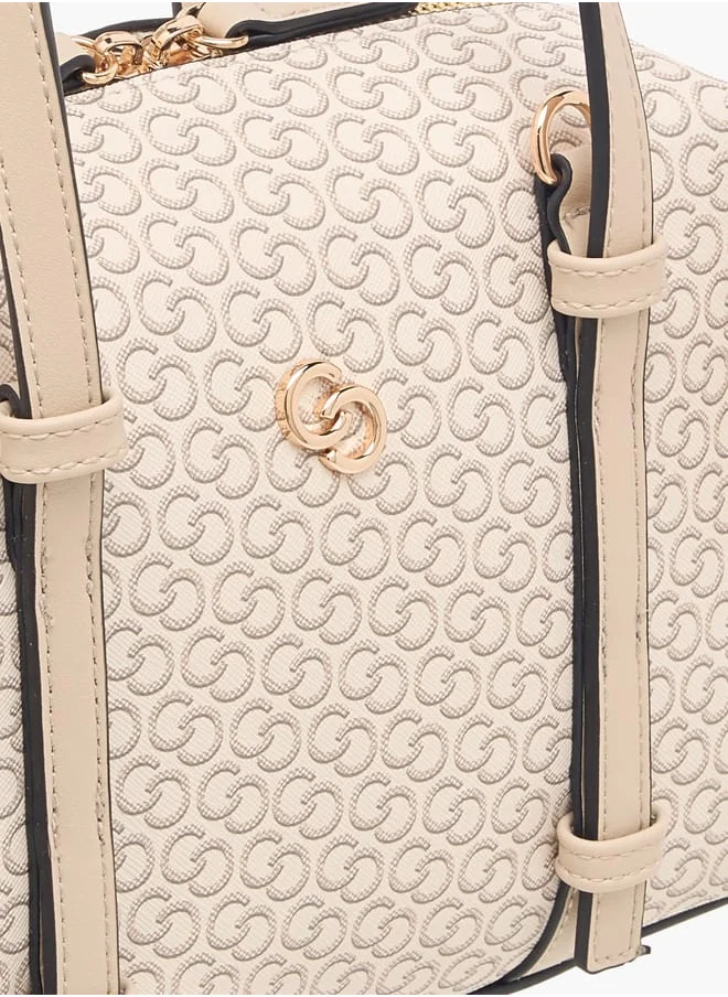 Celeste Women Monogram Print Tote Bag with Zip Closure and Detachable Strap