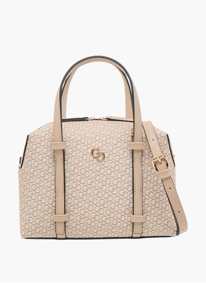 Celeste Women Monogram Print Tote Bag with Zip Closure and Detachable Strap  - Image 1