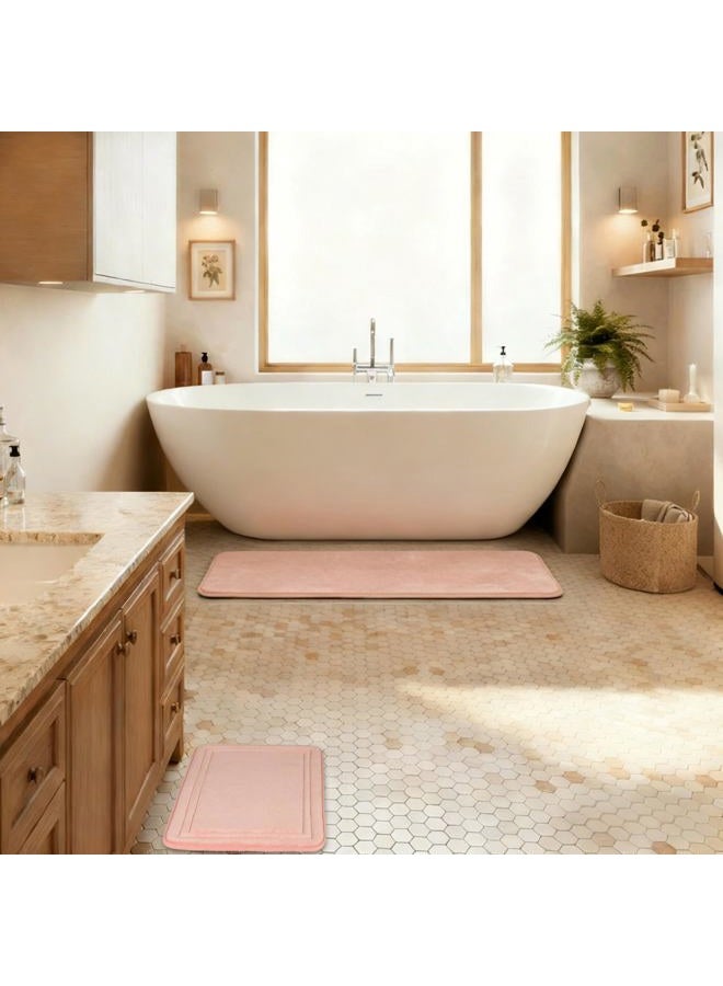 PAGGED Pink Bathroom Rug Set of 2 Memory Foam Bath Mat Runner Set Non Slip Washable Floor Mats Soft Absorbent Plush Microfiber Shower Tub Bathrug Blsh - Image 1