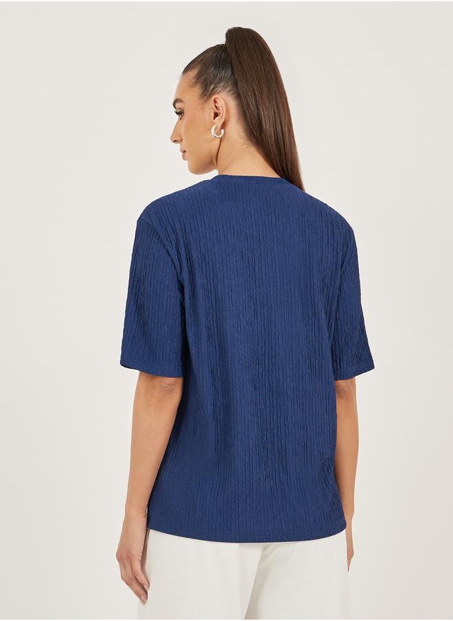 Styli Textured Embellished Round Neck Top  - Image 5