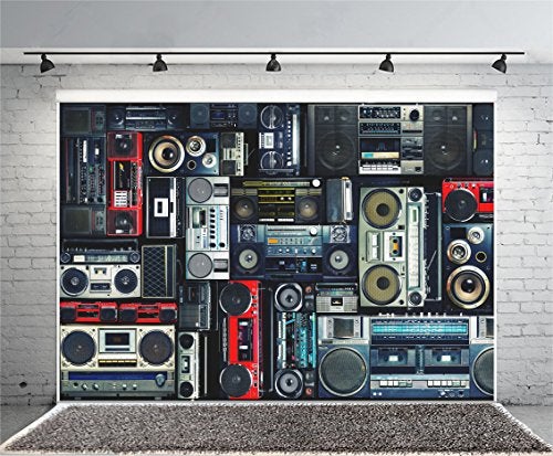 AOFOTO 10x7ft Vintage Wall of Radio Boombox Backdrop Retro 80s Style Photography Background Nostalgic Old-Fashioned Amplifier Music Antique Audio Bass Loudspeaker Photo Studio Props Vinyl Wallpaper - Image 3