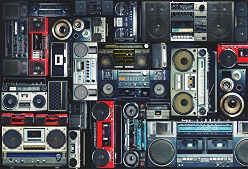 AOFOTO 10x7ft Vintage Wall of Radio Boombox Backdrop Retro 80s Style Photography Background Nostalgic Old-Fashioned Amplifier Music Antique Audio Bass Loudspeaker Photo Studio Props Vinyl Wallpaper - Image 1