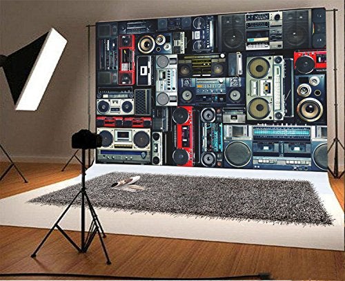 AOFOTO 10x7ft Vintage Wall of Radio Boombox Backdrop Retro 80s Style Photography Background Nostalgic Old-Fashioned Amplifier Music Antique Audio Bass Loudspeaker Photo Studio Props Vinyl Wallpaper - Image 2