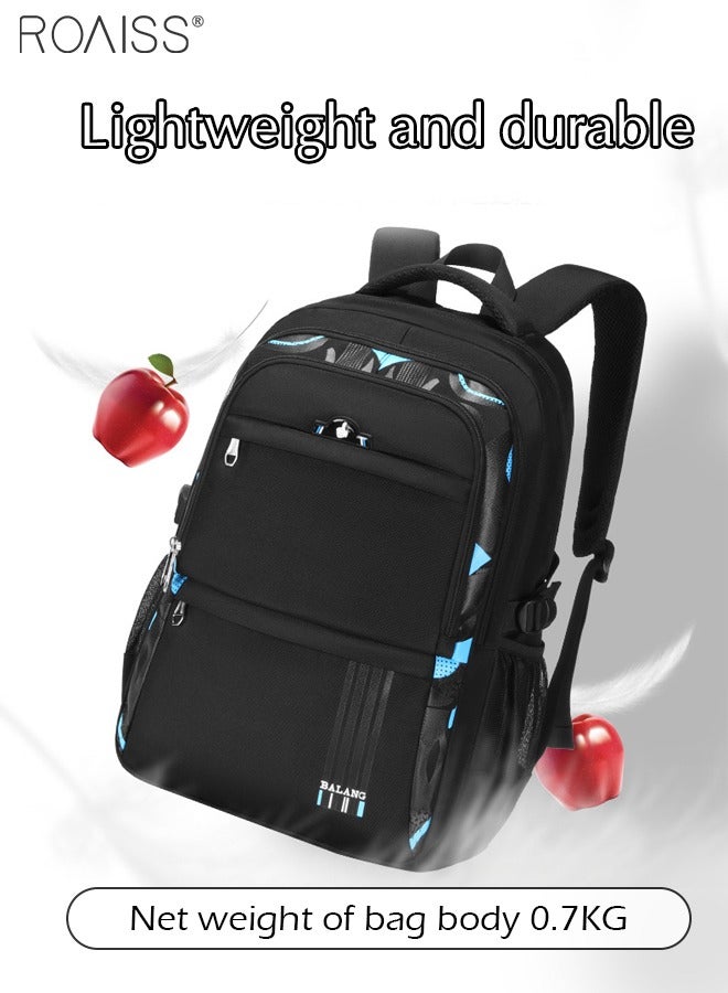 roaiss Universal Backpack, Weight-Reducing Spine-Protecting Backpack Lightweight Waterproof High-Capacity Air-Cushioned Shoulder Strap Backpack New Breathable Oxford Cloth Student Backpack, Black/Blue - Image 3