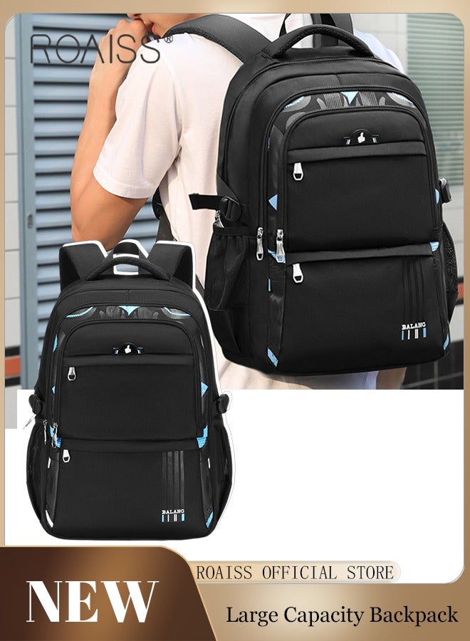 roaiss Universal Backpack, Weight-Reducing Spine-Protecting Backpack Lightweight Waterproof High-Capacity Air-Cushioned Shoulder Strap Backpack New Breathable Oxford Cloth Student Backpack, Black/Blue - Image 1