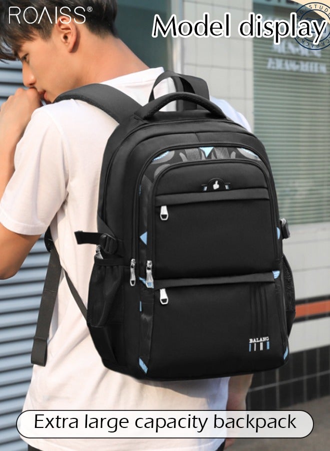 roaiss Universal Backpack, Weight-Reducing Spine-Protecting Backpack Lightweight Waterproof High-Capacity Air-Cushioned Shoulder Strap Backpack New Breathable Oxford Cloth Student Backpack, Black/Blue - Image 5