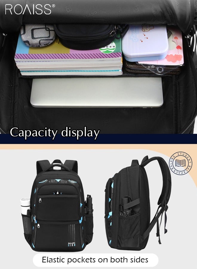 roaiss Universal Backpack, Weight-Reducing Spine-Protecting Backpack Lightweight Waterproof High-Capacity Air-Cushioned Shoulder Strap Backpack New Breathable Oxford Cloth Student Backpack, Black/Blue - Image 2