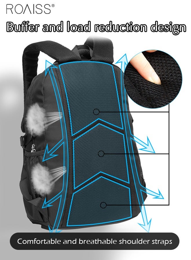 roaiss Universal Backpack, Weight-Reducing Spine-Protecting Backpack Lightweight Waterproof High-Capacity Air-Cushioned Shoulder Strap Backpack New Breathable Oxford Cloth Student Backpack, Black/Blue - Image 4