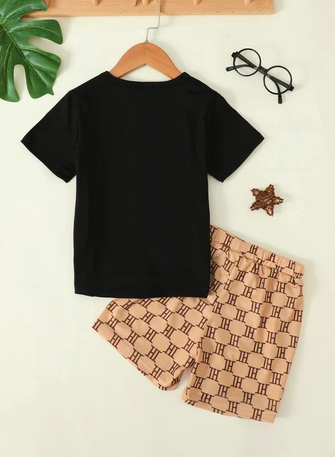 Take Two Boys Short Sleeve Bear Print Top and Patterned Shorts Set