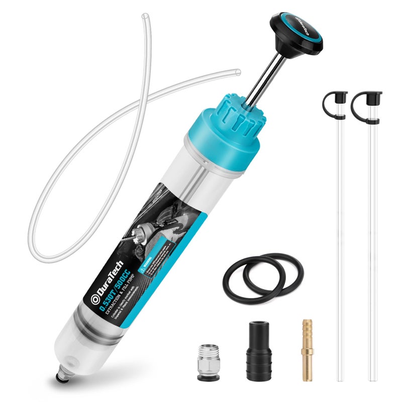DURATECH 500CC Fluid Extractor Oil Extractor with Long Hose and Extension Tubes Brake Fluid Extractor Fluid Pump Automotive Suction Pump for Lawn Mowers Cars Ships Golf Carts