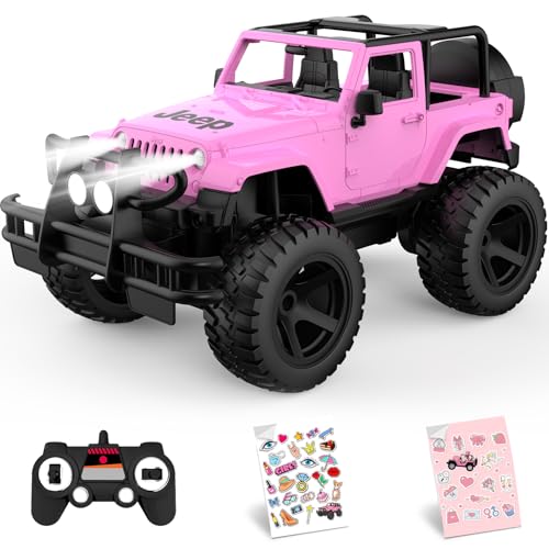 DOUBLE E Jeep Licensed 114 Scale Pink Remote Control Car for Girls with 2DIY Stickers Opentop Design RC Jeep 80Min Play 24Ghz Off Road RC Trucks with LED Lights BirthdayXmas Gifts for Girls 6 - Image 1