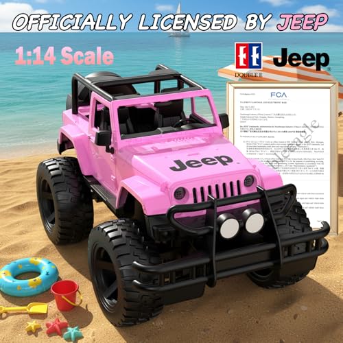DOUBLE E Jeep Licensed 114 Scale Pink Remote Control Car for Girls with 2DIY Stickers Opentop Design RC Jeep 80Min Play 24Ghz Off Road RC Trucks with LED Lights BirthdayXmas Gifts for Girls 6 - Image 5
