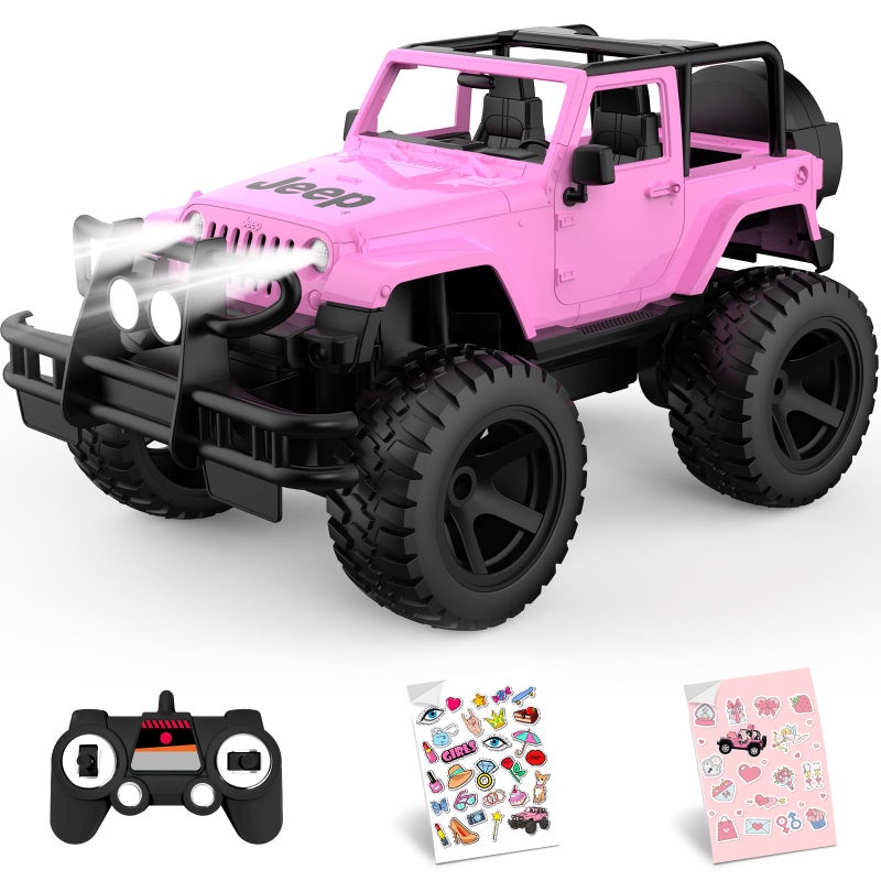 DOUBLE E Jeep Licensed 114 Scale Pink Remote Control Car for Girls with 2DIY Stickers Opentop Design RC Jeep 80Min Play 24Ghz Off Road RC Trucks with LED Lights BirthdayXmas Gifts for Girls 6 - Image 3