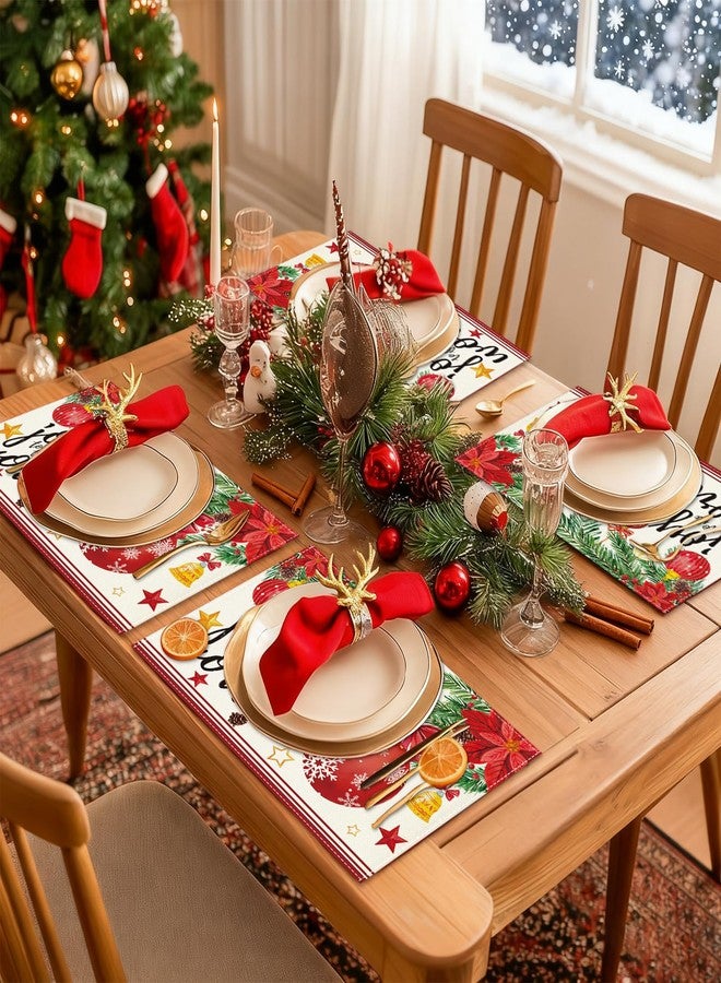 Nlicrst Christmas Placemats Set of 4, Colorful Xmas Tree Balls Design 12x18 Inch Linen Table Placemats for Christmas Dinner Party Holiday Home Kitchen Dining Table Decorations - Image 4