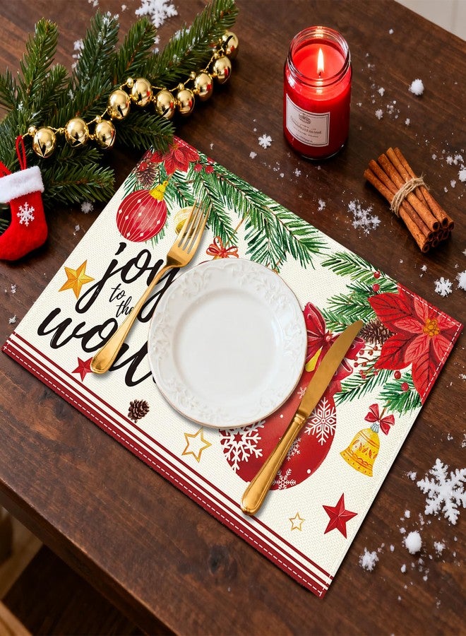 Nlicrst Christmas Placemats Set of 4, Colorful Xmas Tree Balls Design 12x18 Inch Linen Table Placemats for Christmas Dinner Party Holiday Home Kitchen Dining Table Decorations - Image 5