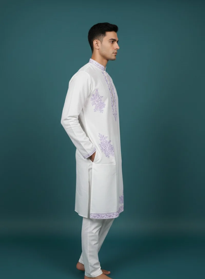 Lehar Ivory Floral Embroidered Kurta Set