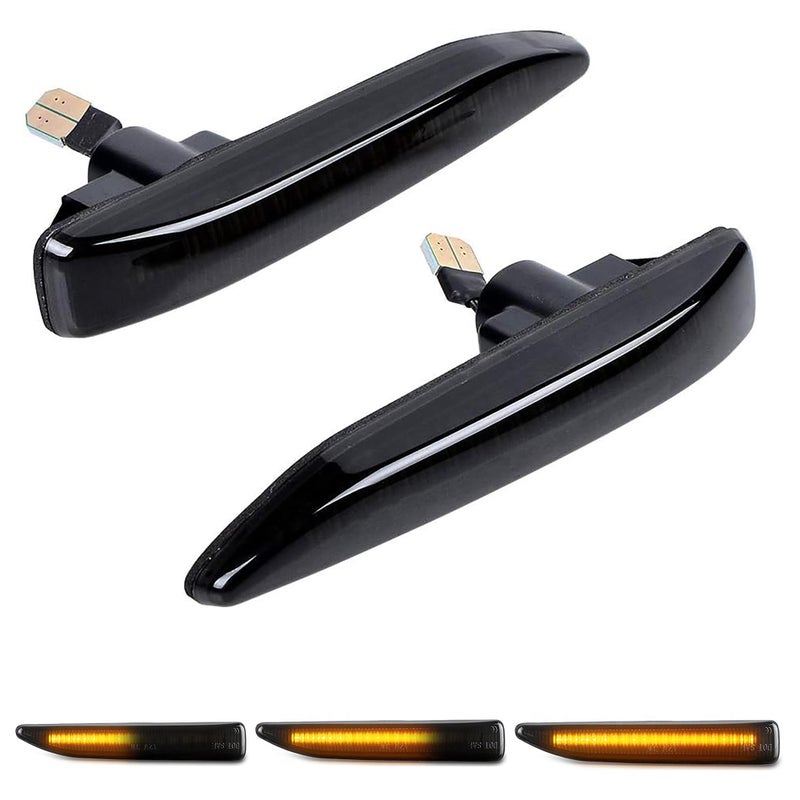 Sequential blink amber led side marker front fender turn signal light assembly compatible with BMW 7 Series E65 E66 745i 750i 760i 20022008 Replace OEM sidemarkers