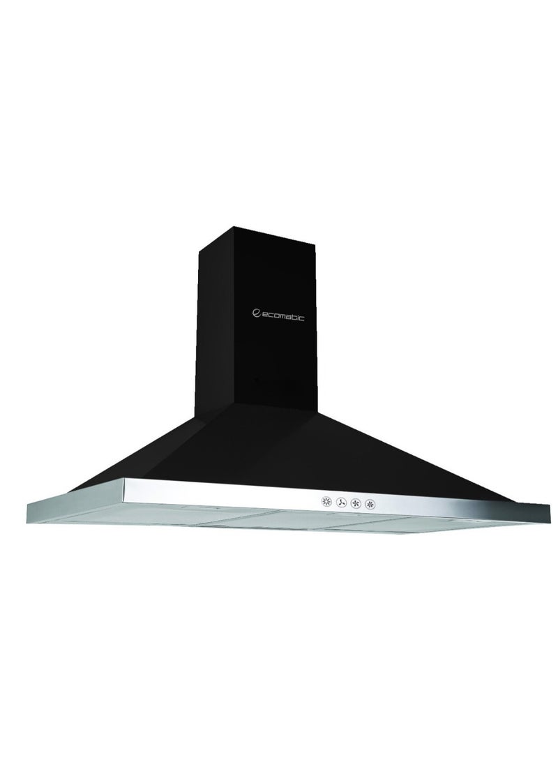 Ecomatic Kitchen Cooker Hood 90 cm Pyramid Black Digital, 650 m³/h Suction Power with Italian Motor, 3 Speeds, Washable Metal Filters, Carbon Filter, LED Lighting, Soft Touch Control ( H96IBKD ) 
