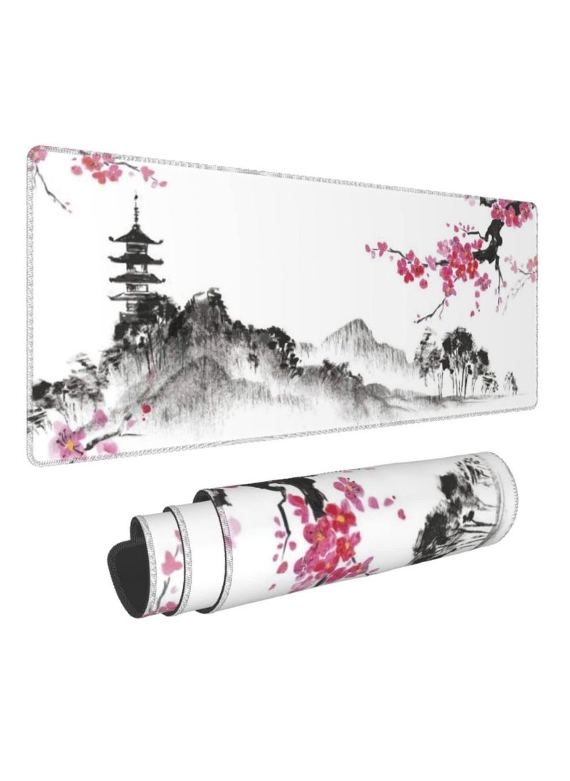 Excefore Gaming Mouse Pad Black and White Plum Bossom Cherry Blossom, Extended Large Mouse Mat Desk Pad, Stitched Edges Mousepad, Long Non-Slip Rubber Base Mice Pad (31.5x11.8x0.12 Inch, A1)  - Image 1