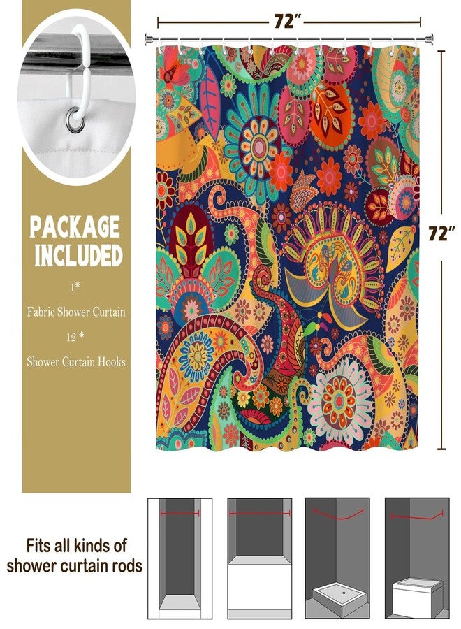 TSLOVER Boho Paisley Decorative Shower Curtain,Mandala Floral Bathroom Curtains,Colorful Flower Waterproof Polyester Fabric Bath Curtain Decor,72x72 Inches - Image 2