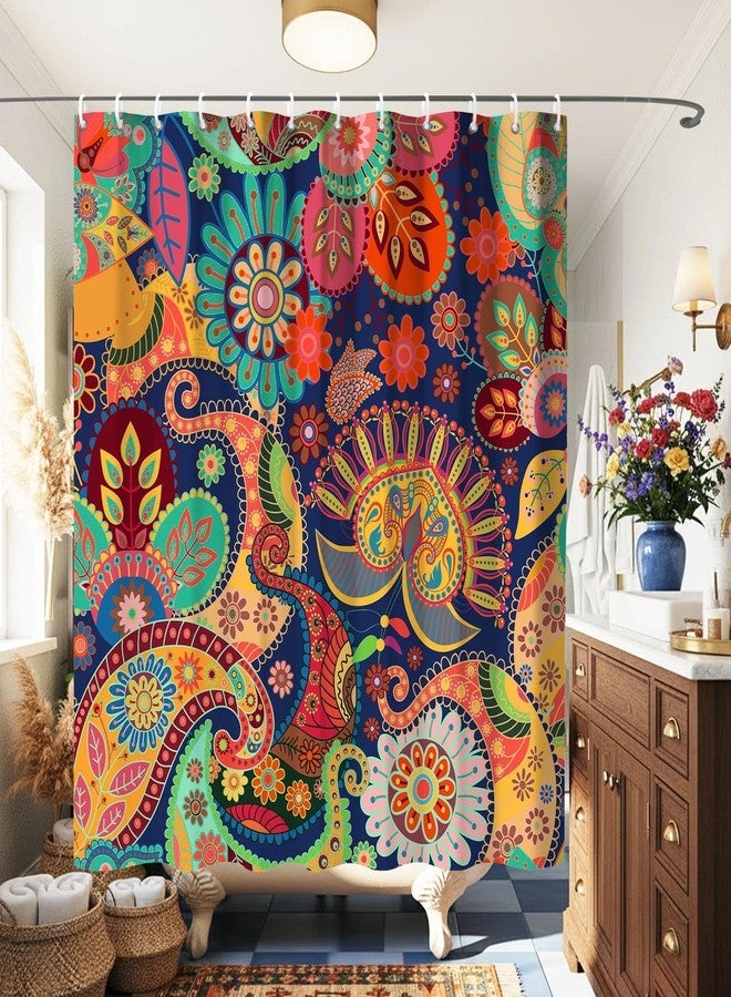 TSLOVER Boho Paisley Decorative Shower Curtain,Mandala Floral Bathroom Curtains,Colorful Flower Waterproof Polyester Fabric Bath Curtain Decor,72x72 Inches - Image 1