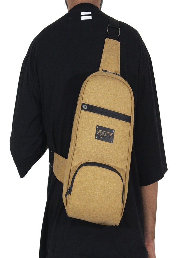Syutm Squircle Sling Elegant Style Document Money Phone Belt Bag for Men and Women (Khaki) - Image 2