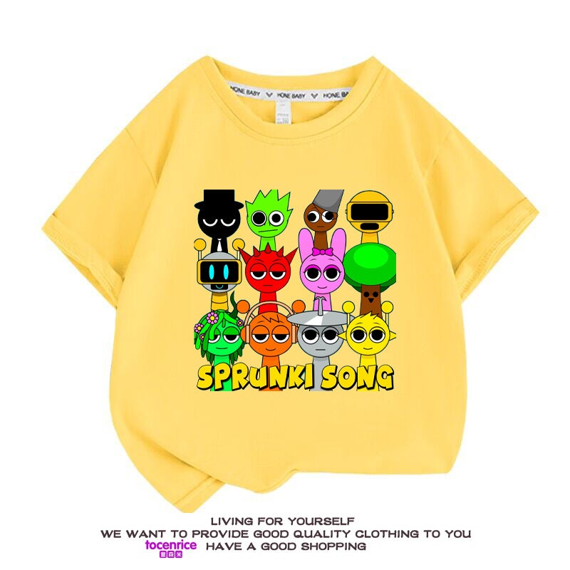 Sprunki Rhythm Box Peripheral Clothes Children'S Short-Sleeved T-Shirt Pure Cotton Top Summer Children'S Printed Half-Sleeved Shirt - Image 1