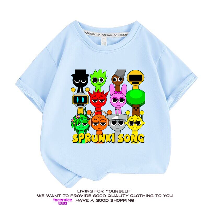 Sprunki Rhythm Box Peripheral Clothes Children'S Short-Sleeved T-Shirt Pure Cotton Top Summer Children'S Printed Half-Sleeved Shirt - Image 2