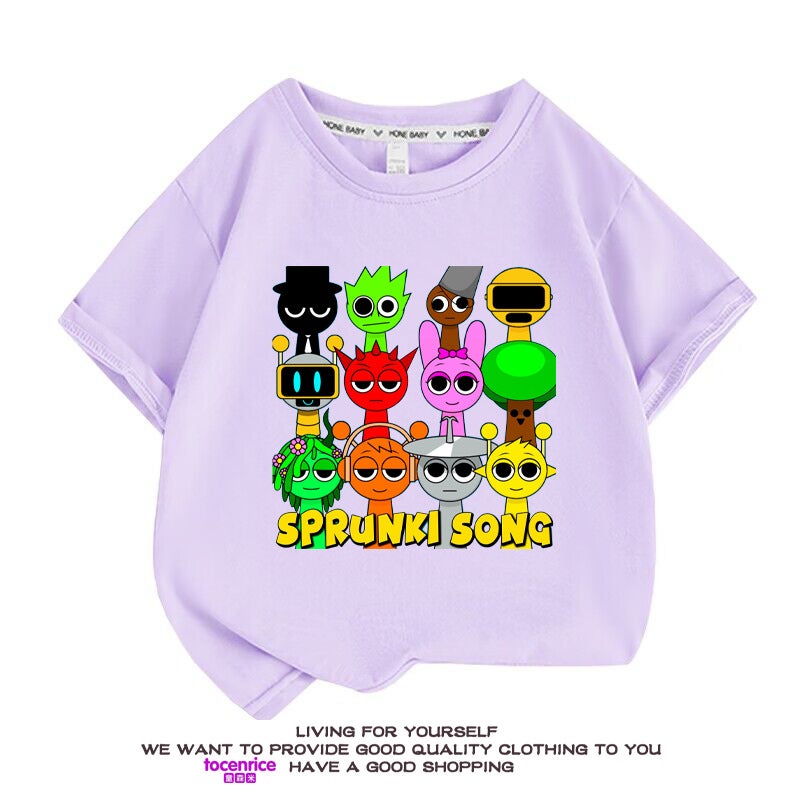 Sprunki Rhythm Box Peripheral Clothes Children'S Short-Sleeved T-Shirt Pure Cotton Top Summer Children'S Printed Half-Sleeved Shirt - Image 3