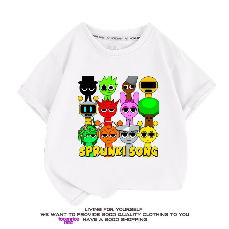 Sprunki Rhythm Box Peripheral Clothes Children'S Short-Sleeved T-Shirt Pure Cotton Top Summer Children'S Printed Half-Sleeved Shirt - Image 5