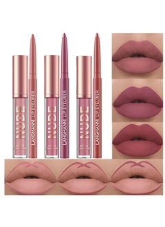 BestLand 6Pcs Matte Liquid Lipstick and Lip Liner Set NonStick Cup Not Fade Waterproof 24 Hour Lip Gloss Nude Brown Lip Liner Pencil for Women labiales mate 24 horas originales Set C