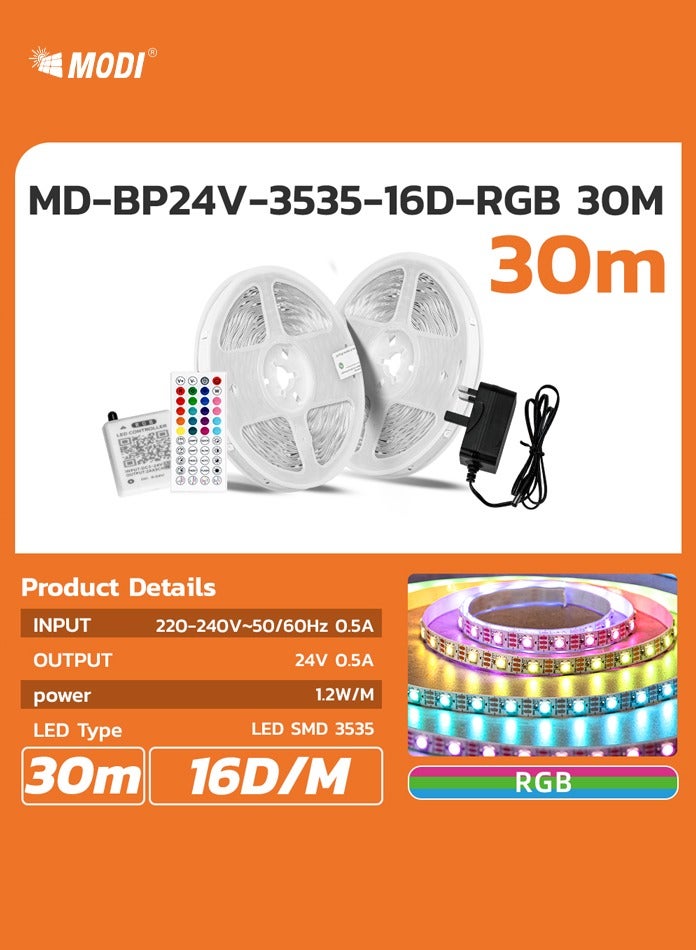 MODI 30Mtr Led Light Strip Bluetooth Smart App Music Sync Color Changing RGB LED Light Strip with Remote Control and Power Adapter Led Lights for Bedroom Room Home Decor  - Image 1