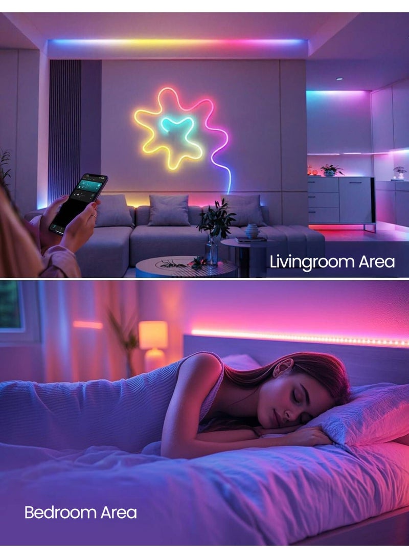 مودي شريط إضاءة ليد بطول 30 مترًا، تطبيق ذكي بتقنية البلوتوث، مزامنة الموسيقى، شريط إضاءة ليد متغير الألوان RGB مع جهاز تحكم عن بعد ومحول طاقة، مصابيح ليد لغرفة النوم وديكور المنزل - Image 5