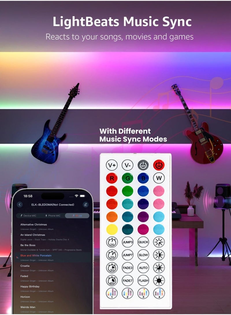 MODI 30M LED Light Strip Bluetooth Smart App Music Sync Color Changing RGB LED Light Strip with Remote Control and Power Adapter Led Lights for Bedroom Room Home Decor - Image 5